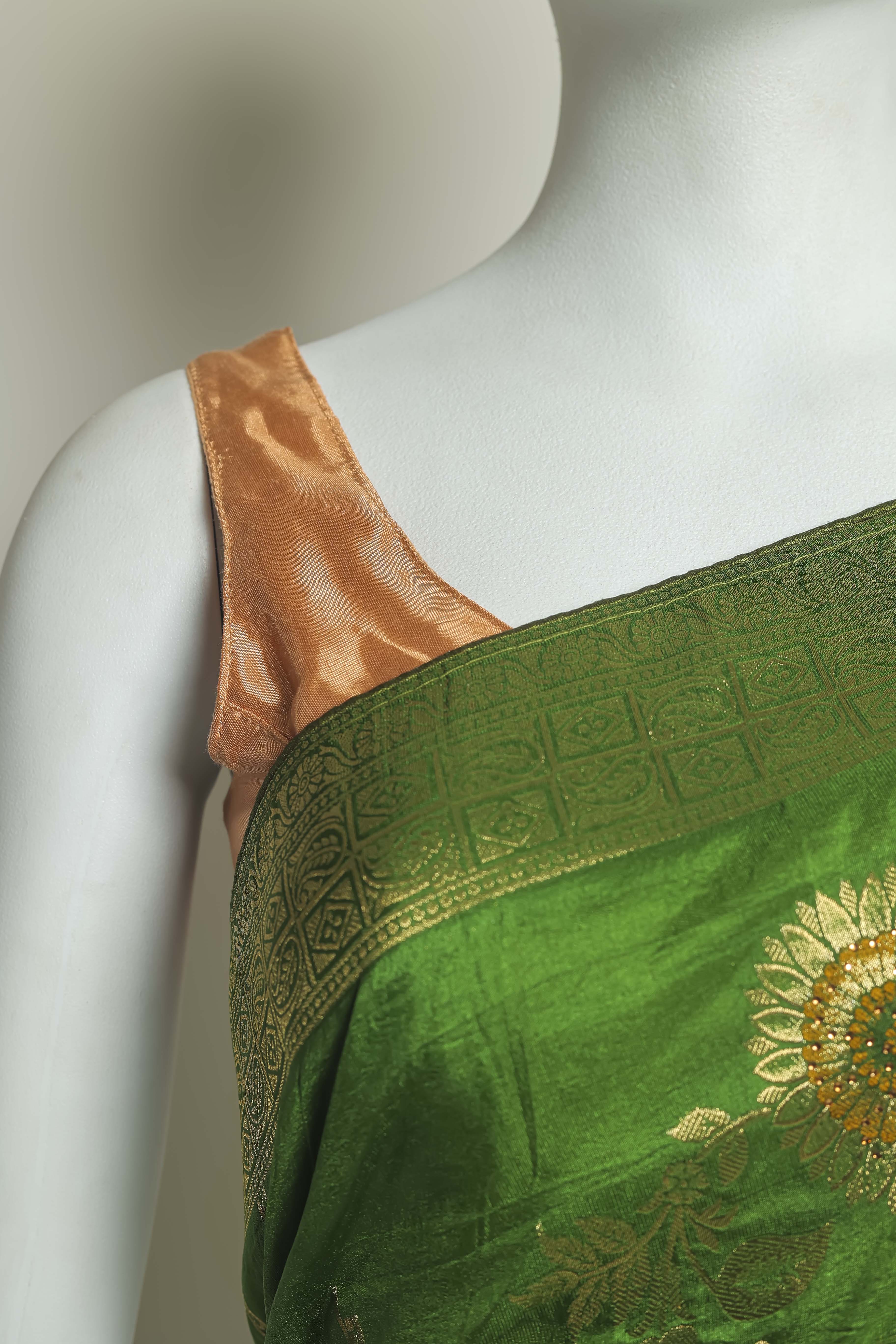 Vibrant Green Art Silk Saree – Meena Embroidery Masterpiece