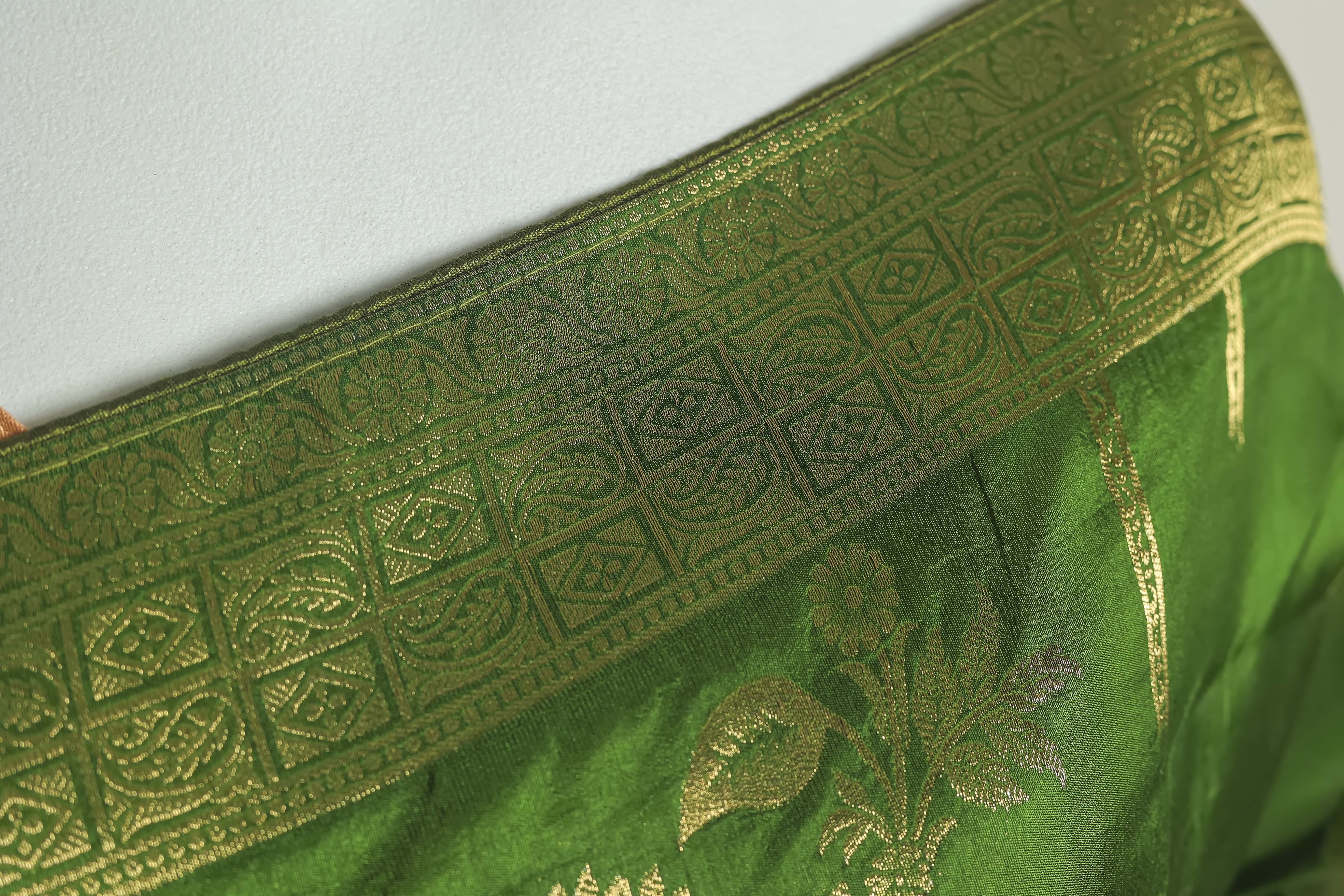 Vibrant Green Art Silk Saree – Meena Embroidery Masterpiece