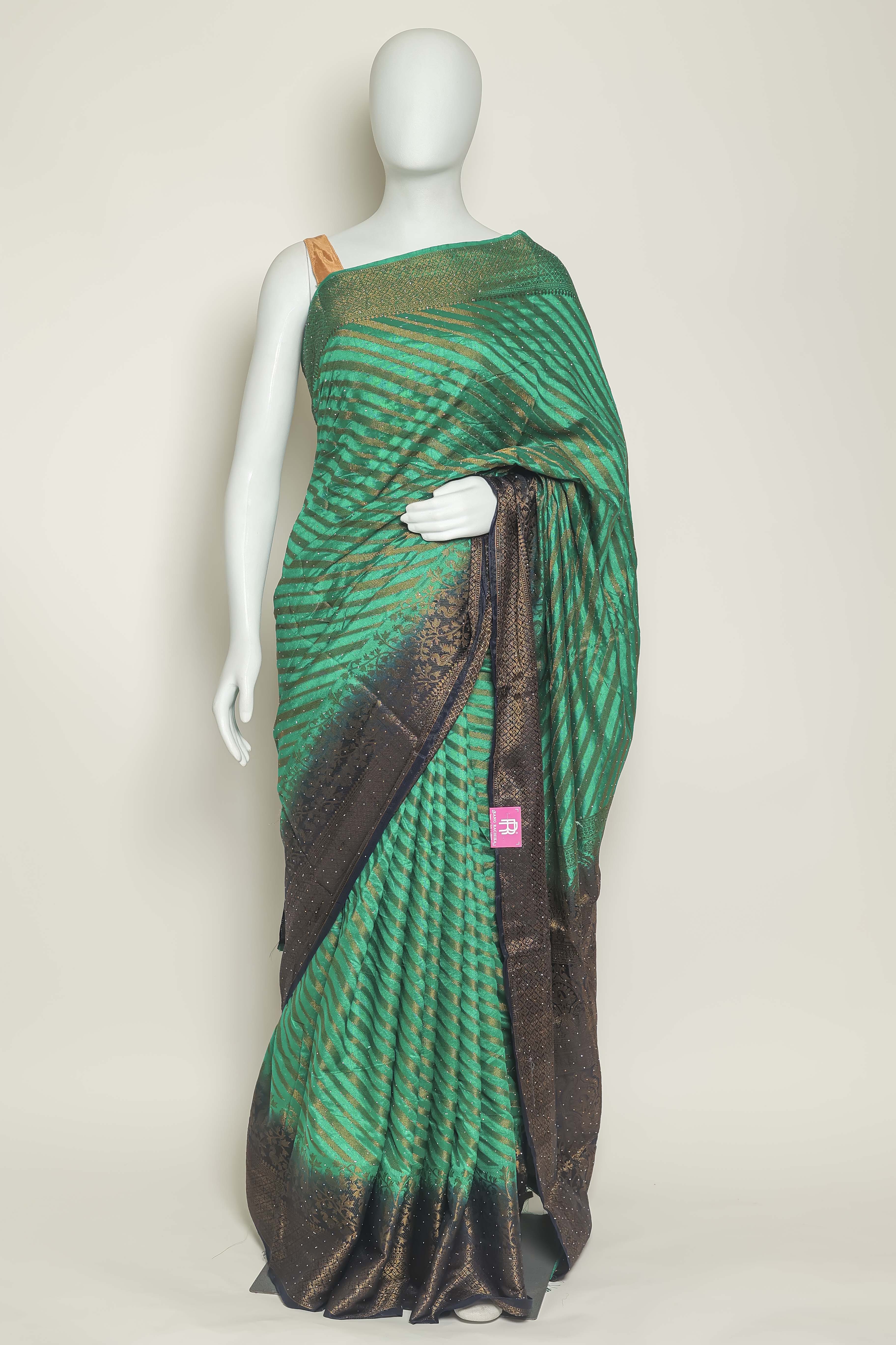 Regal Rama & Navy Blue Art Silk Saree – Swarovski Sparkle of Elegance