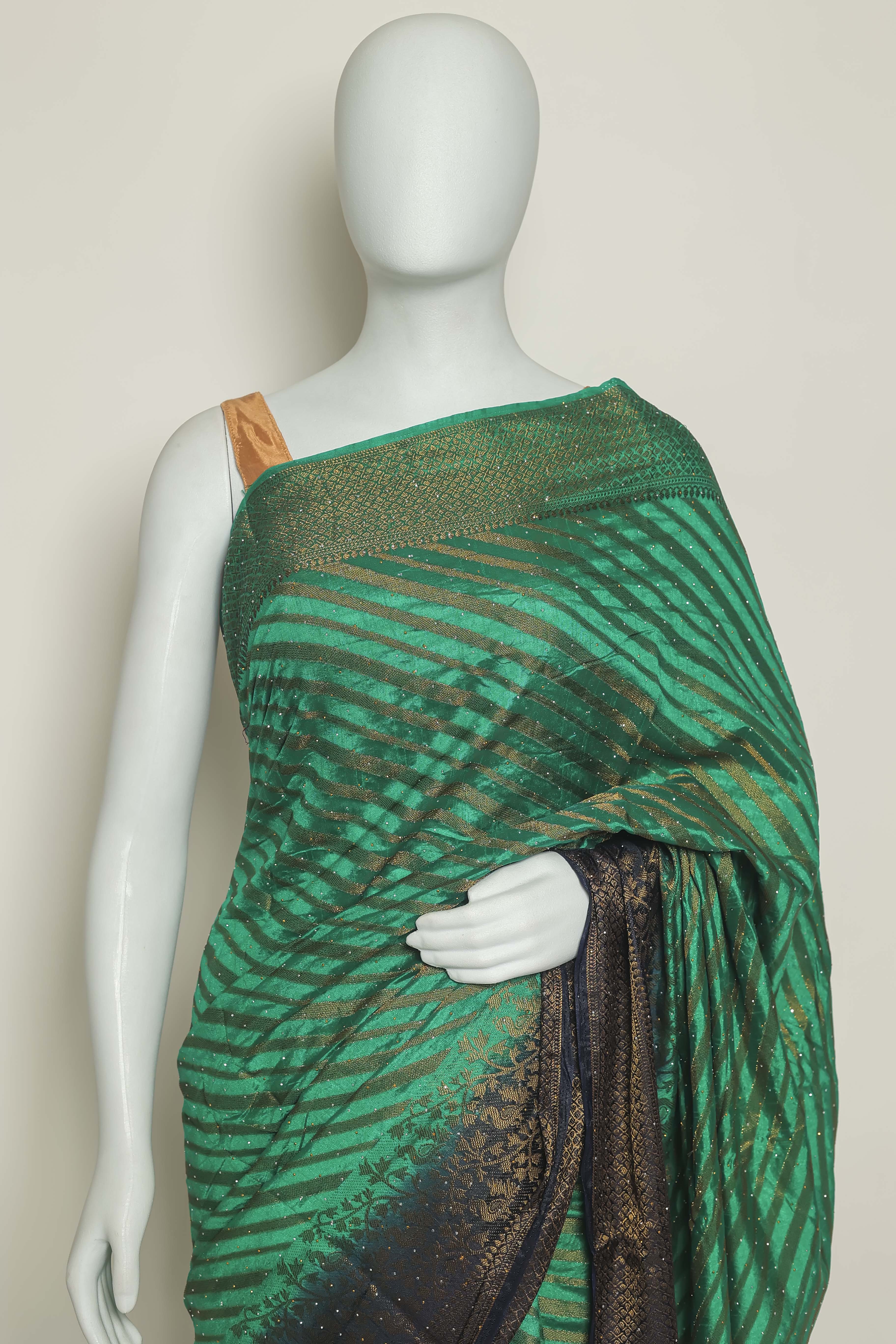 Regal Rama & Navy Blue Art Silk Saree – Swarovski Sparkle of Elegance