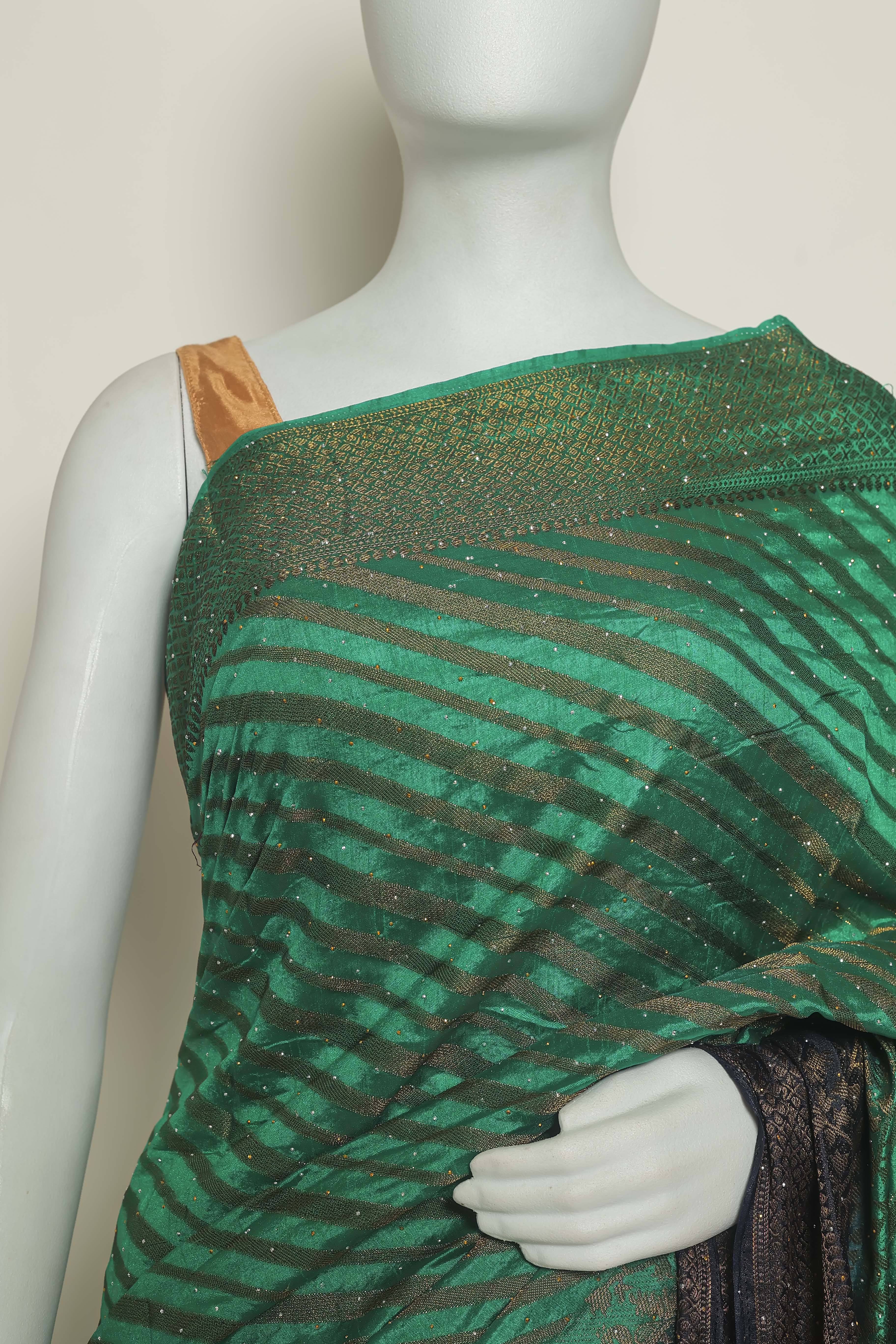 Regal Rama & Navy Blue Art Silk Saree – Swarovski Sparkle of Elegance