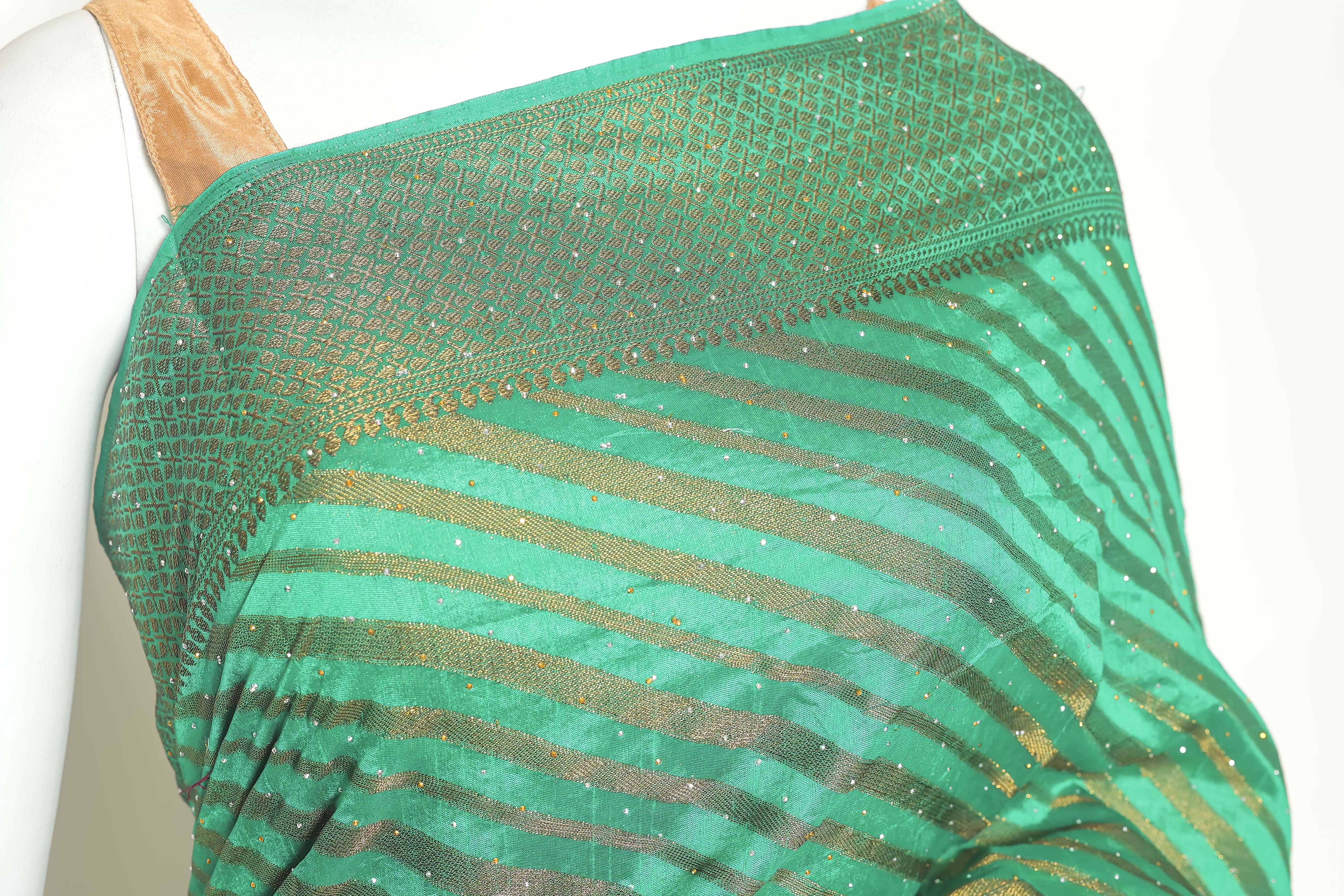 Regal Rama & Navy Blue Art Silk Saree – Swarovski Sparkle of Elegance