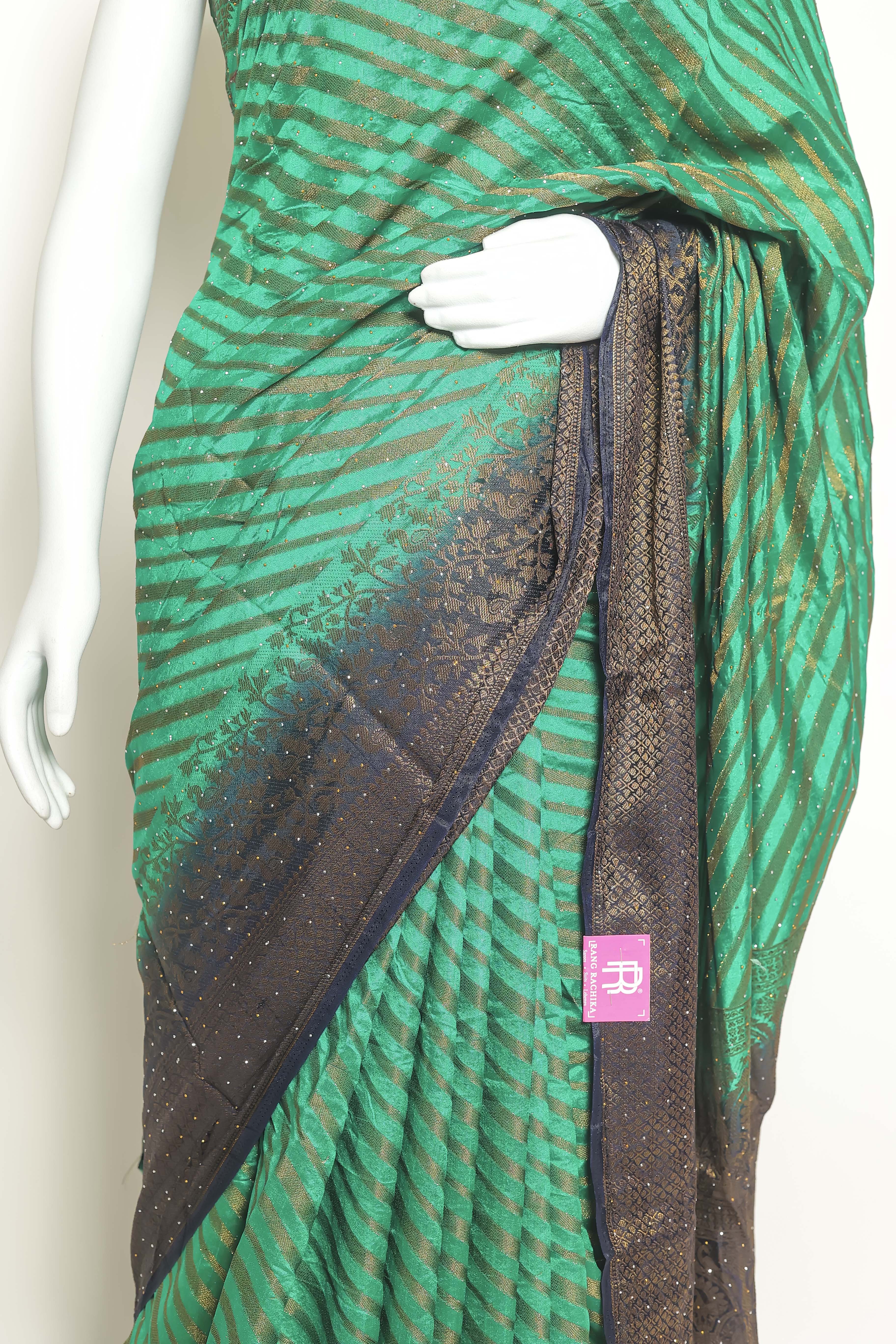 Regal Rama & Navy Blue Art Silk Saree – Swarovski Sparkle of Elegance