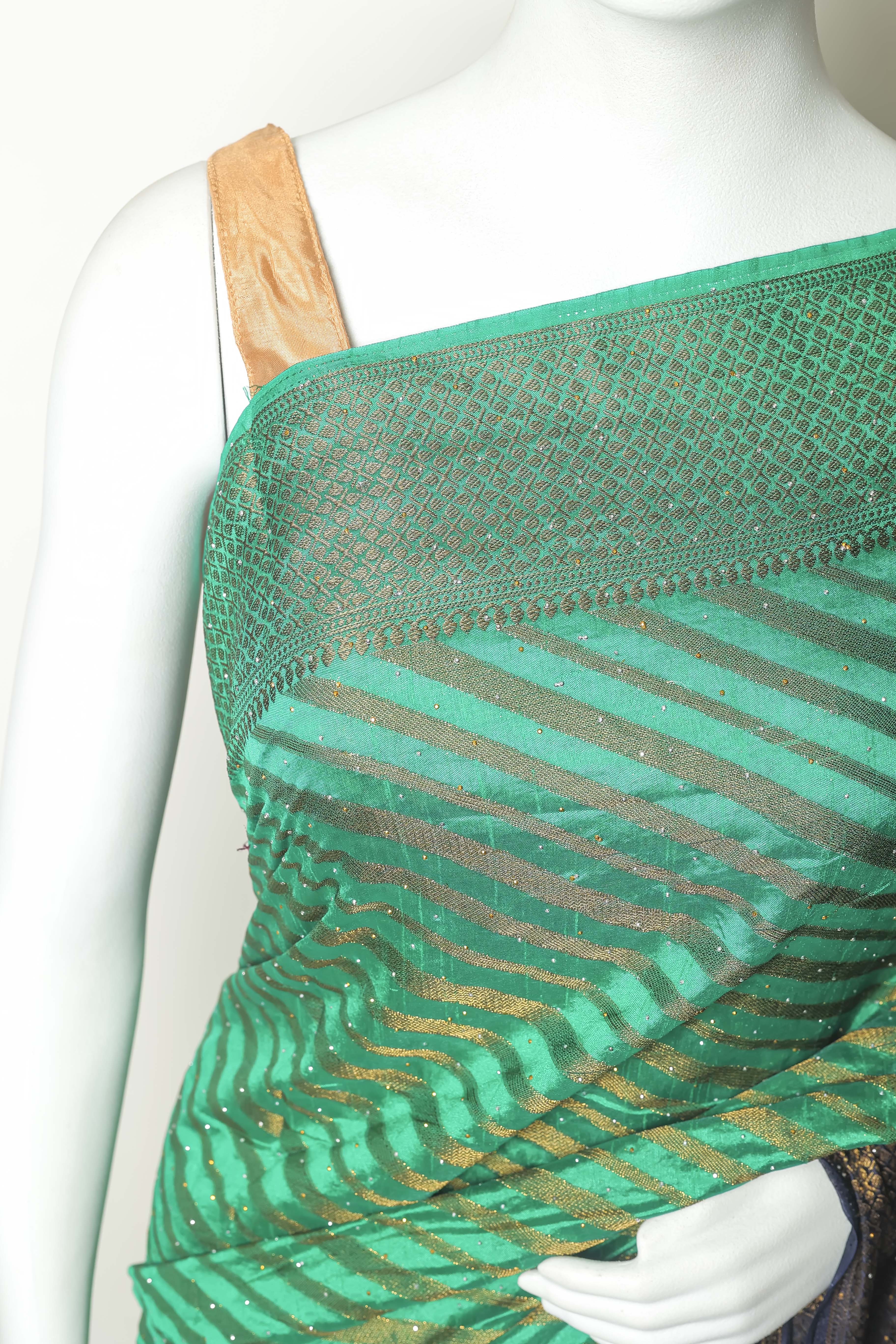 Regal Rama & Navy Blue Art Silk Saree – Swarovski Sparkle of Elegance