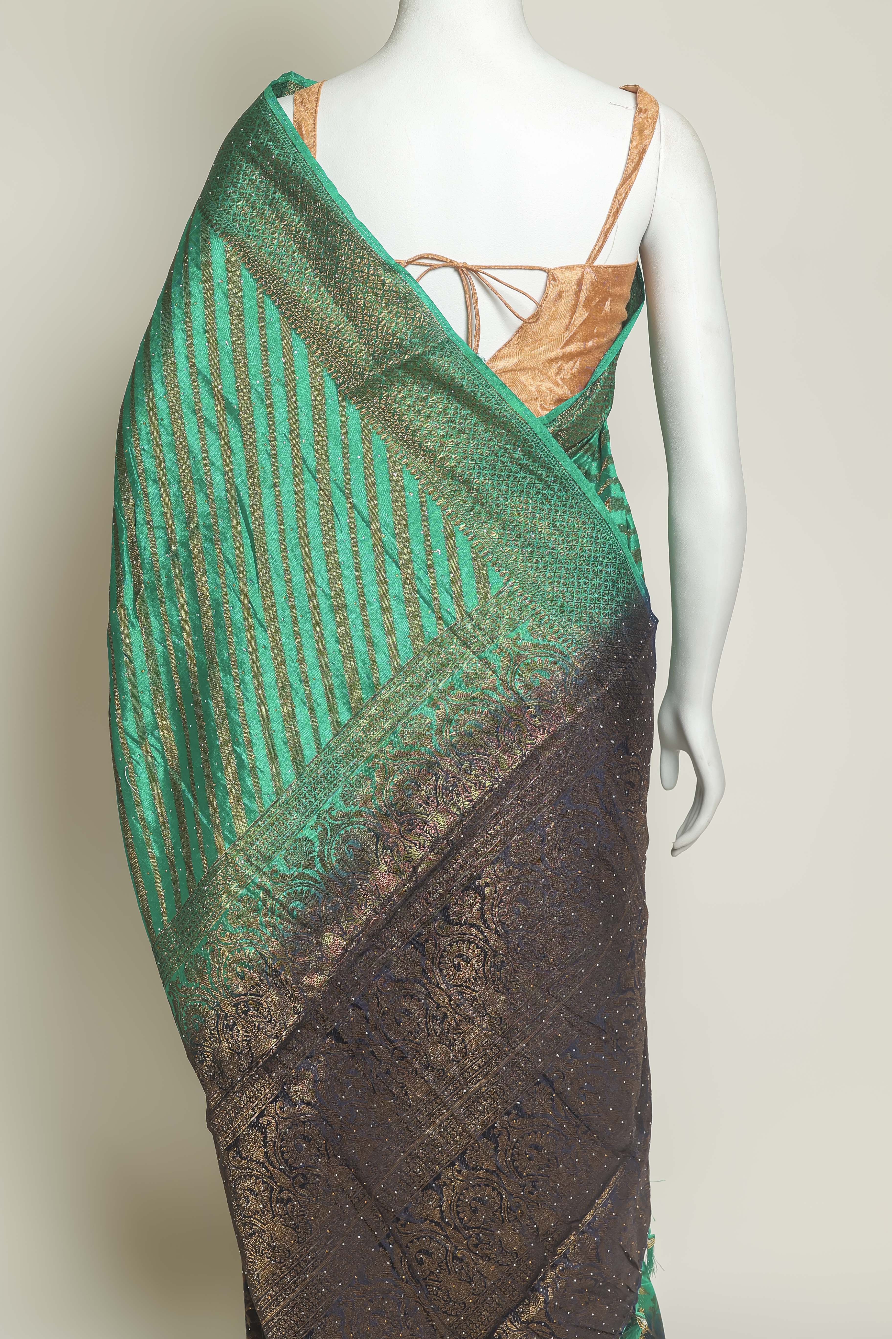 Regal Rama & Navy Blue Art Silk Saree – Swarovski Sparkle of Elegance