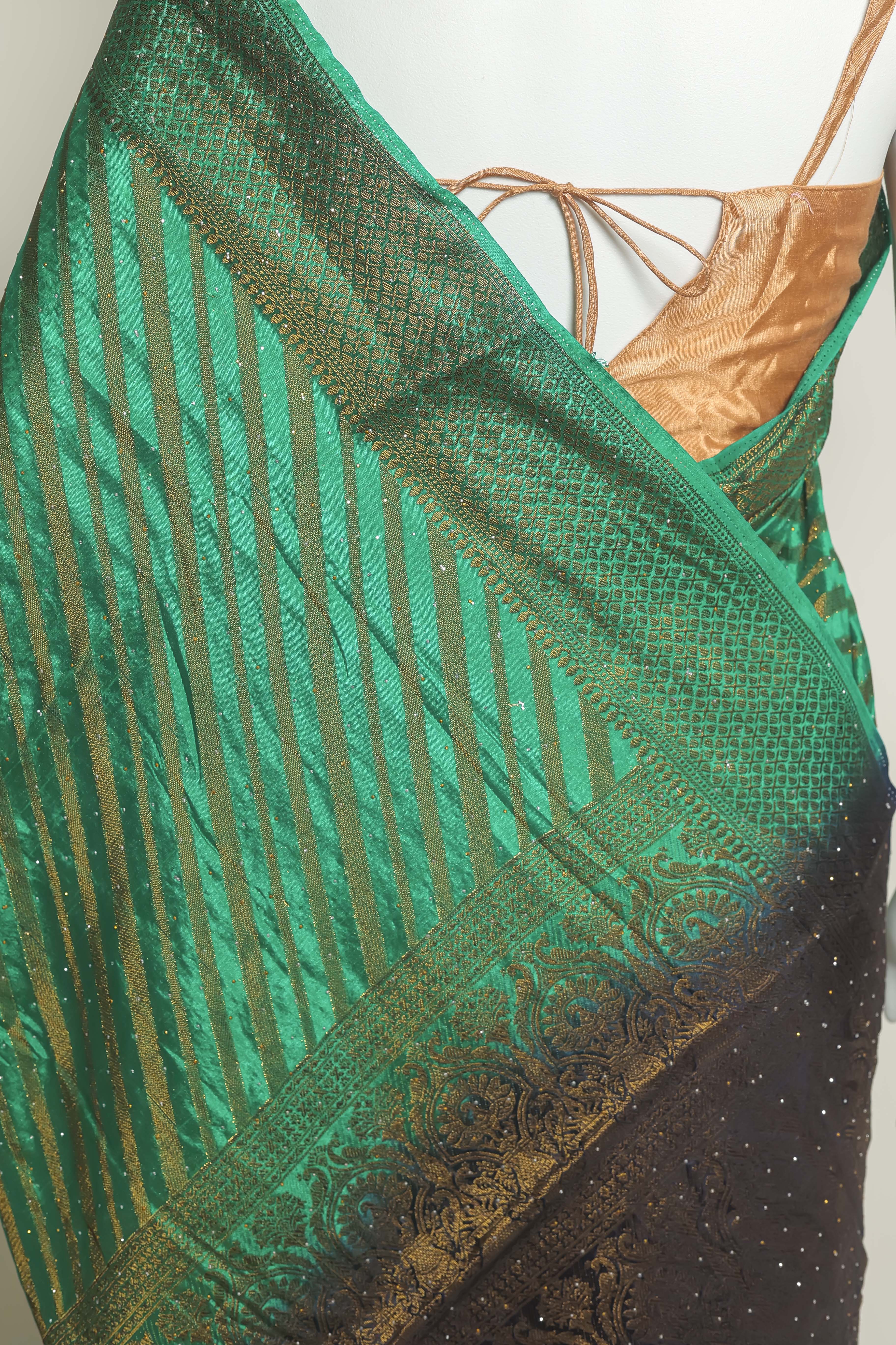 Regal Rama & Navy Blue Art Silk Saree – Swarovski Sparkle of Elegance