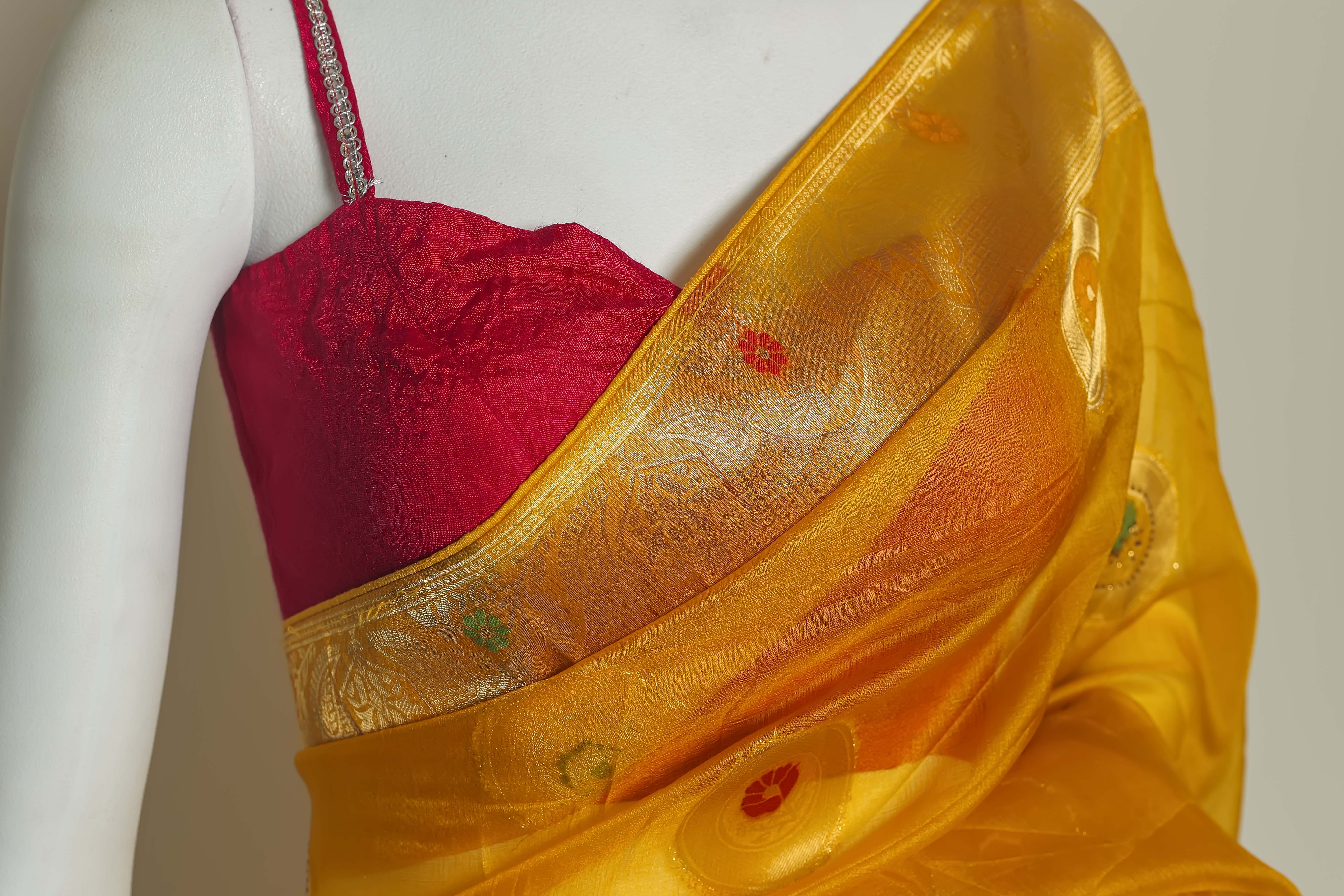 Sunshine Glow Yellow Art Organza Saree – Swarovski & Meena Embroidery Elegance