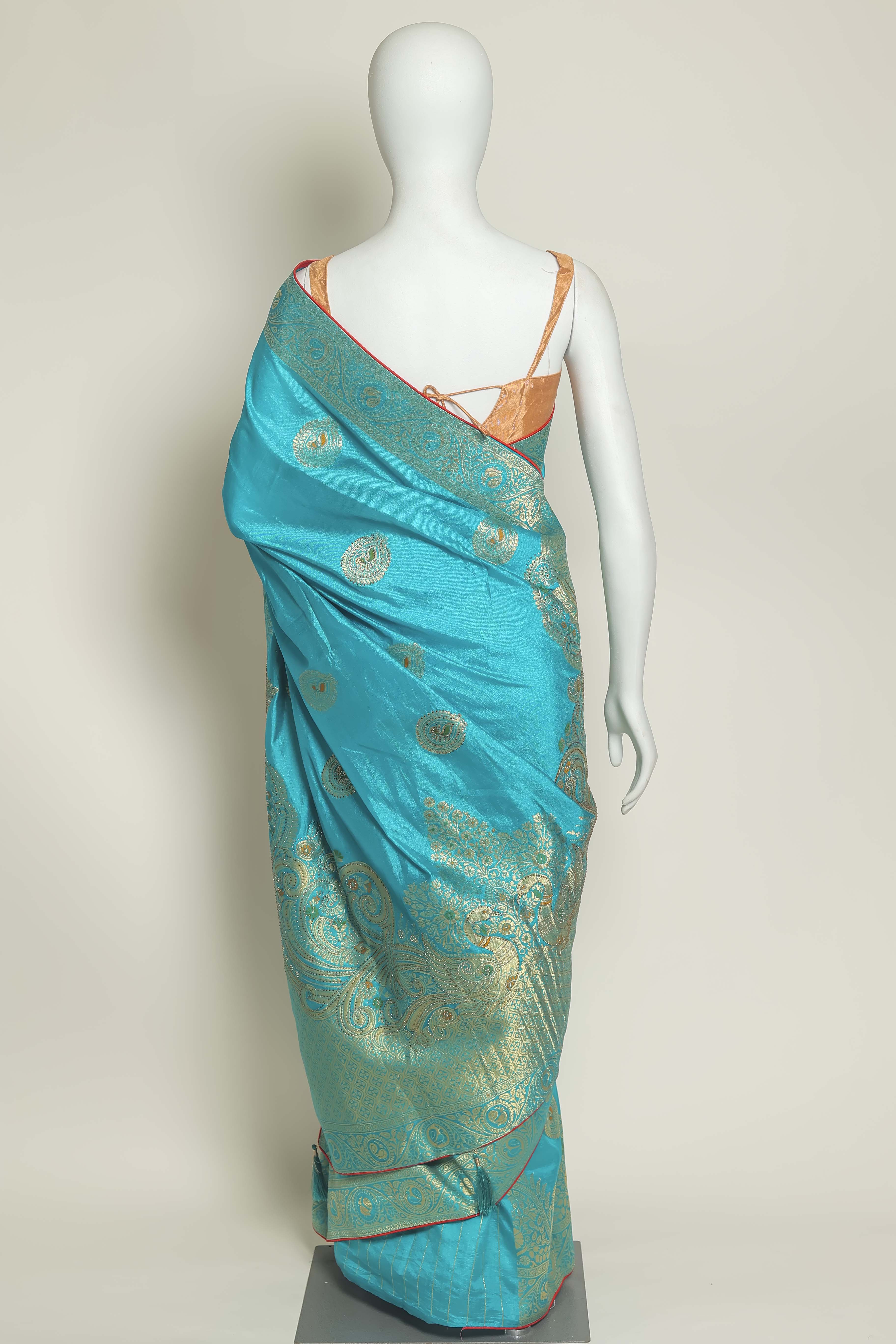 Ocean Bliss Firozi Art Silk Saree – Swarovski Sparkle Elegance