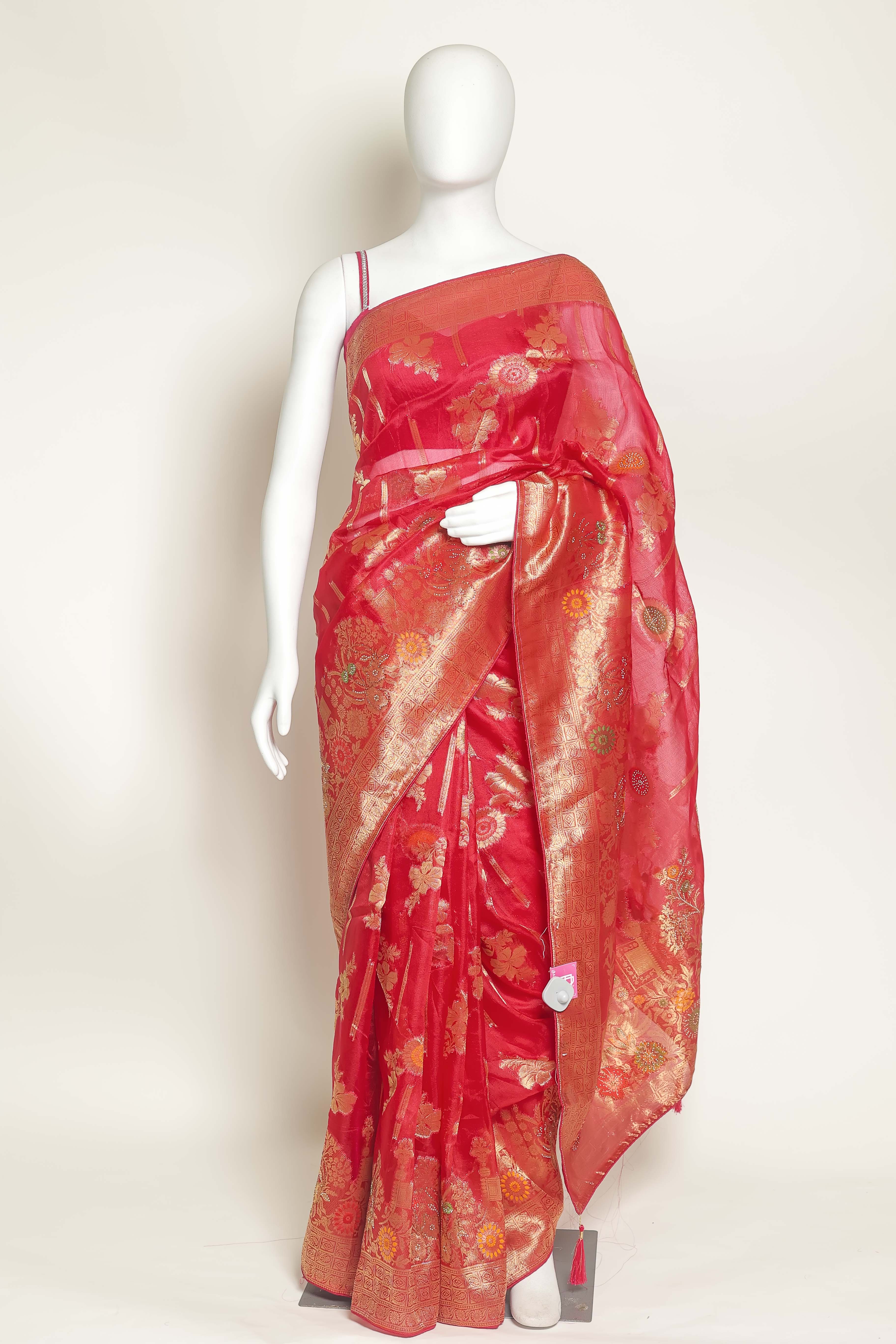 Royal Radiance Rani Art Organza Saree – Swarovski & Meena Embroidery