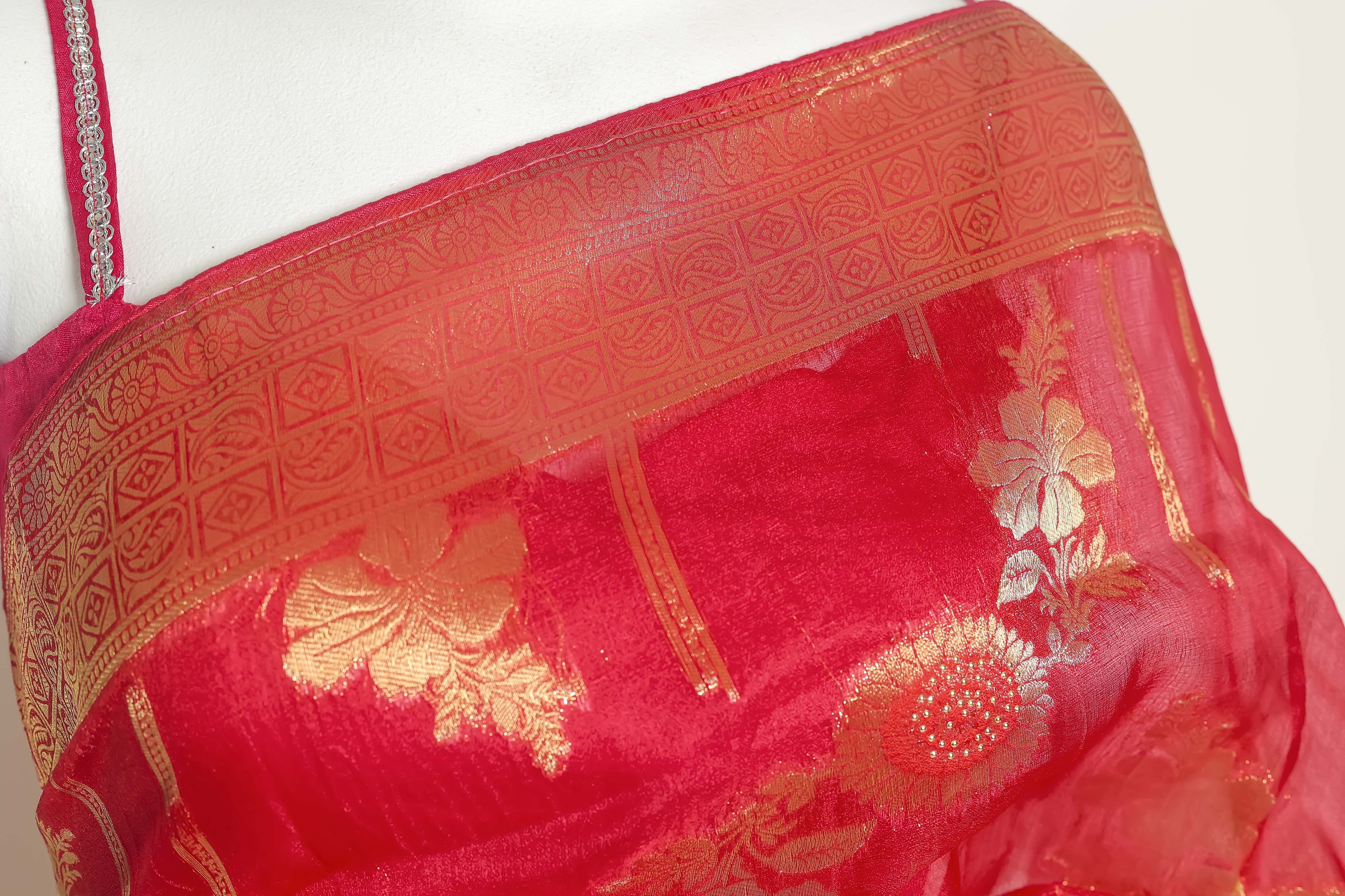 Royal Radiance Rani Art Organza Saree – Swarovski & Meena Embroidery