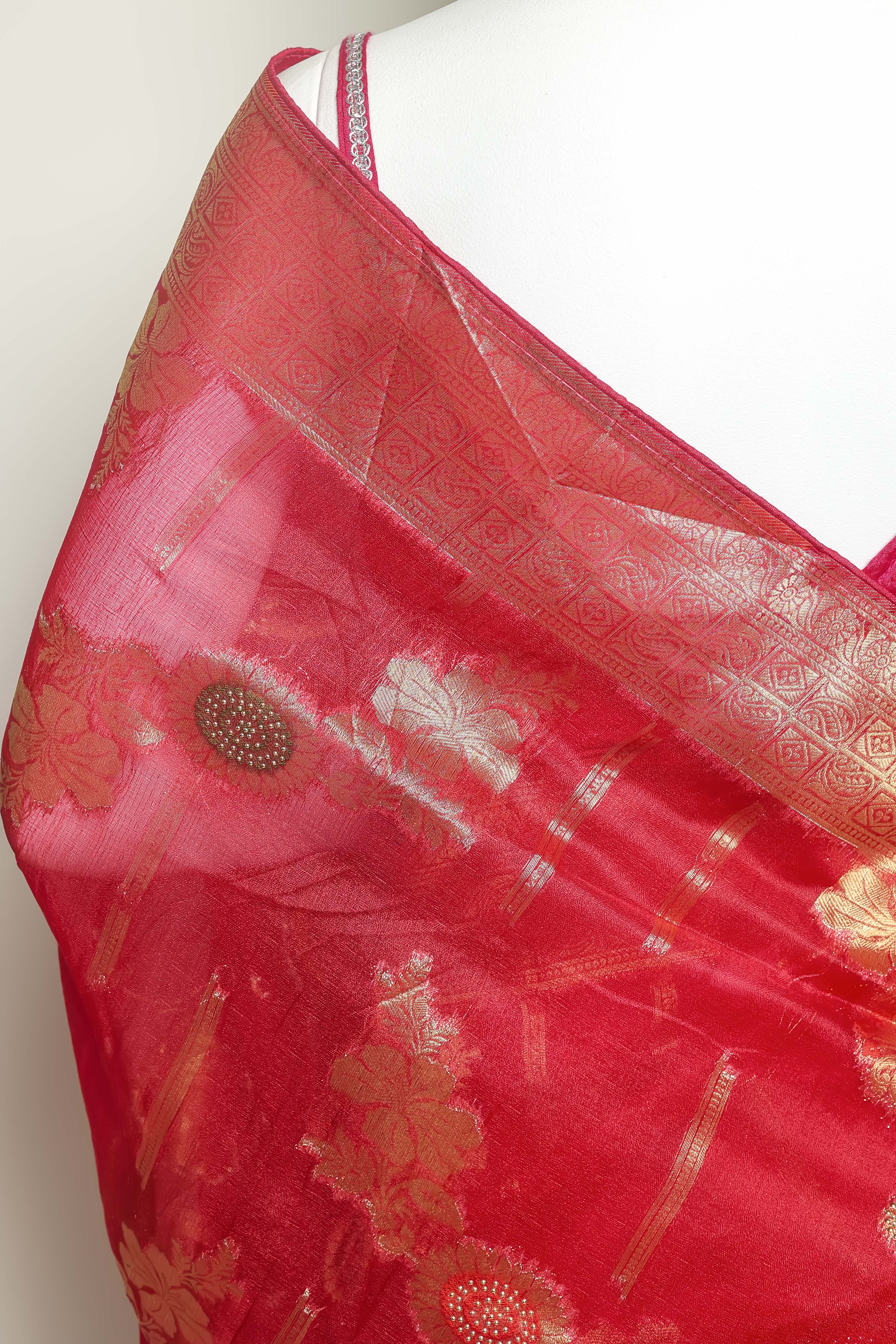 Royal Radiance Rani Art Organza Saree – Swarovski & Meena Embroidery
